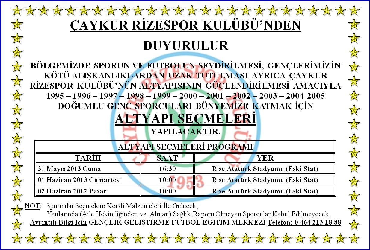 2013 ALTYAPI SEÇMELERİ