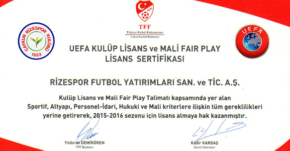 5 Sezon üst üste UEFA Kulüp Lisansı