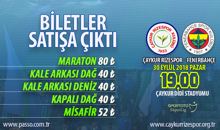 ÇAYKUR RİZESPOR - FENERBAHÇE MAÇ BİLETLERİ SATIŞA ÇIKTI