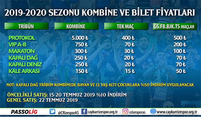 2019-2020 SEZONU KOMBİNE VE BİLET FİYATLARI BELLİ OLDU