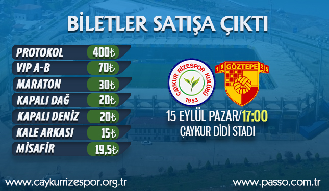 ÇAYKUR RİZESPOR-GÖZTEPE MAÇI BİLETLERİ SATIŞA ÇIKTI