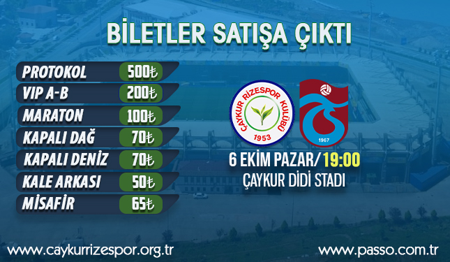 ÇAYKUR RİZESPOR - TRABZONSPOR MAÇI BİLETLERİ SATIŞA ÇIKTI
