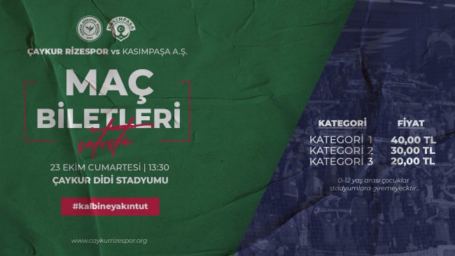 Çaykur Rizespor-Kasımpaşa Maçı Biletleri Satışta