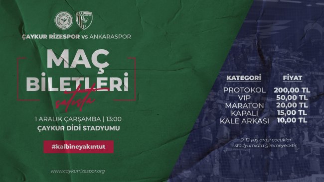 Çaykur Rizespor-Ankaraspor Maçı Biletleri Satışta