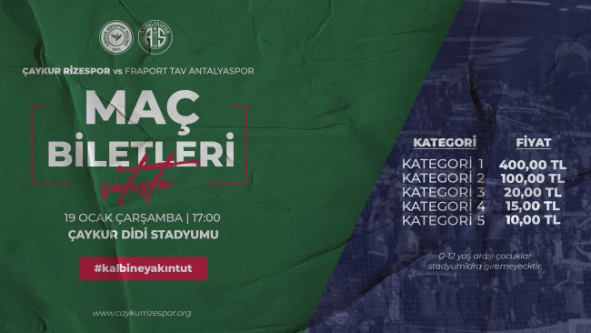 Çaykur Rizespor-Fraport Tav Antalyaspor Maçı Biletleri Satışta