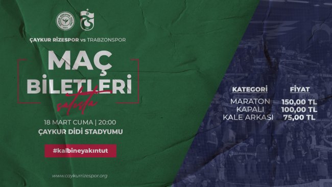Çaykur Rizespor-Trabzonspor Maçı Biletleri Satışta