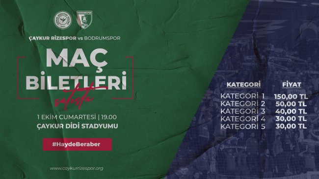 Çaykur Rizespor-Bodrumspor Maçı Biletleri Satışta