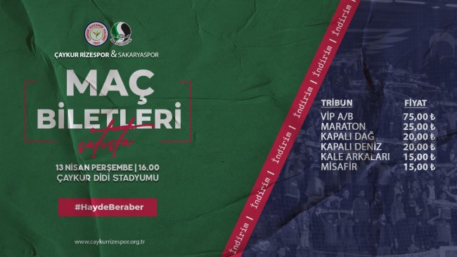Çaykur Rizespor – Sakaryaspor Maçı Biletleri Satışa Sunuldu