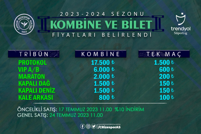 2023-2024 SEZONU KOMBİNE VE BİLET FİYATLARI BELLİ OLDU