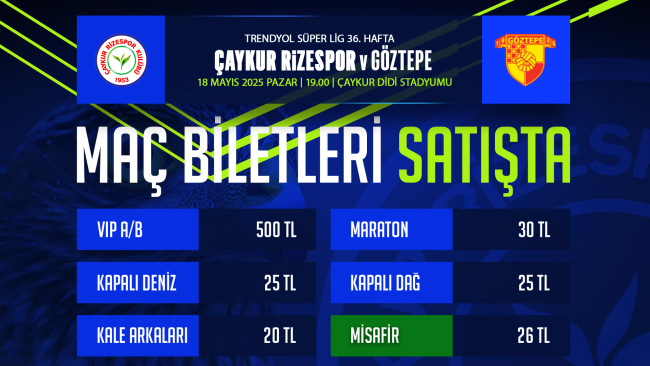 Çaykur Rizespor – Göztepe maçının biletleri satışa çıktı